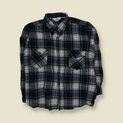 1980s | Woolrich | Shirt | Navy/Green/Cream Plaid | Made in USA - 3XL