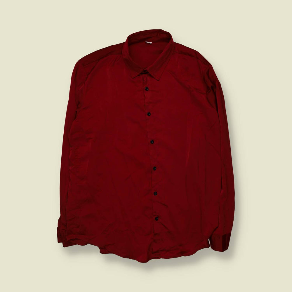 1990s | Satin Shirt | Burgundy - XL