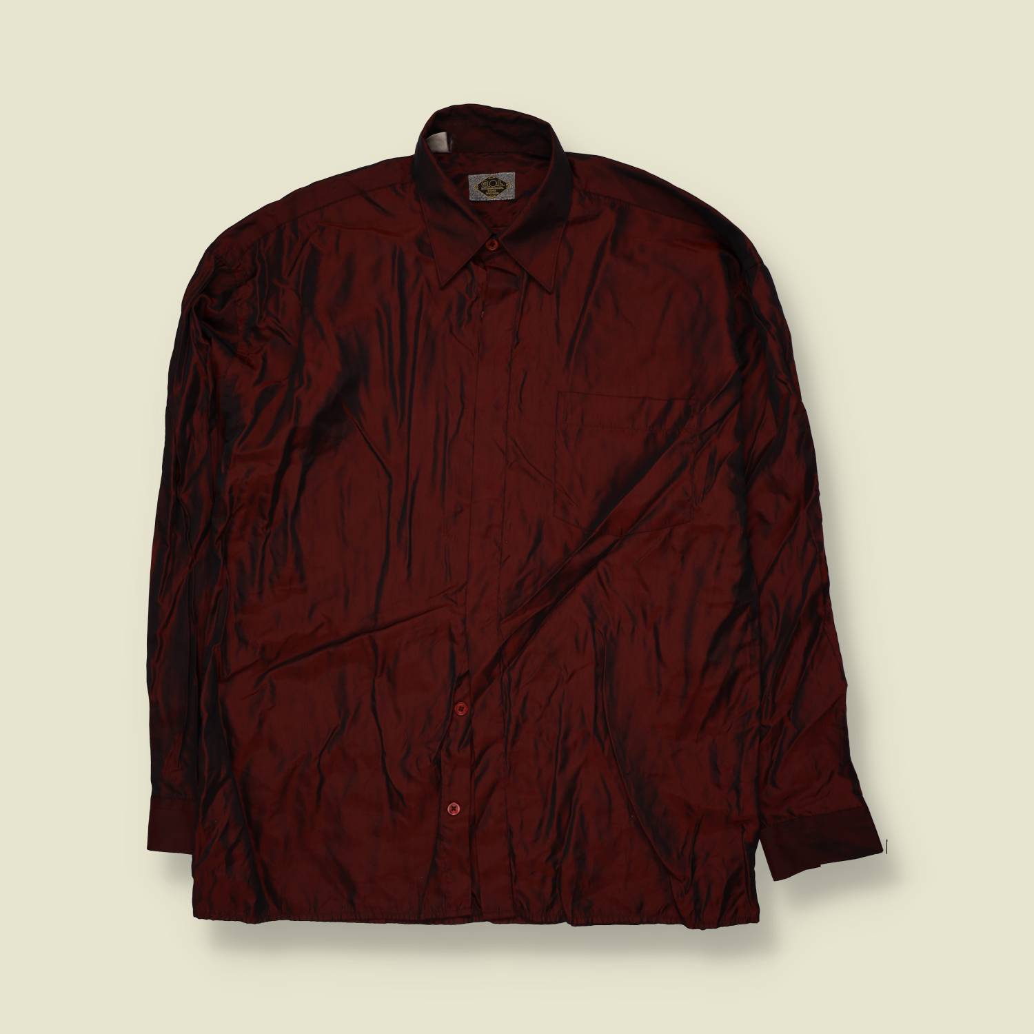 1990s | Satin Shirt | Burgundy - L