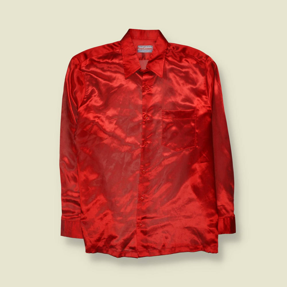 1990s | Peter Clothiers | Satin Shirt | Red- 3XL