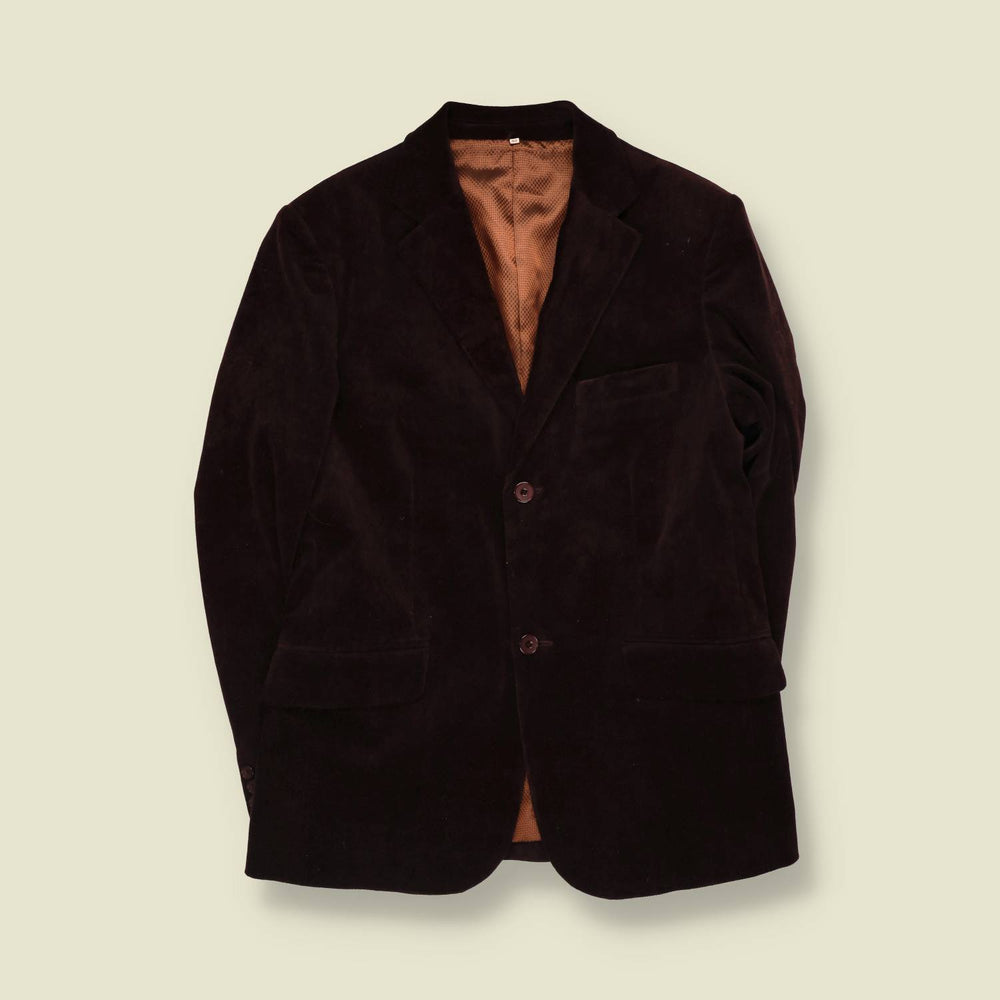1990s | Velvet Blazer | Dark Brown - S