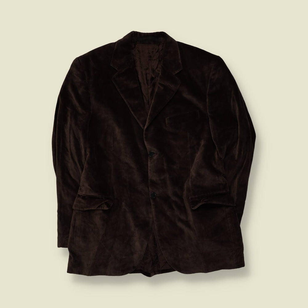 1990s | Velvet Blazer | Dark Brown - S