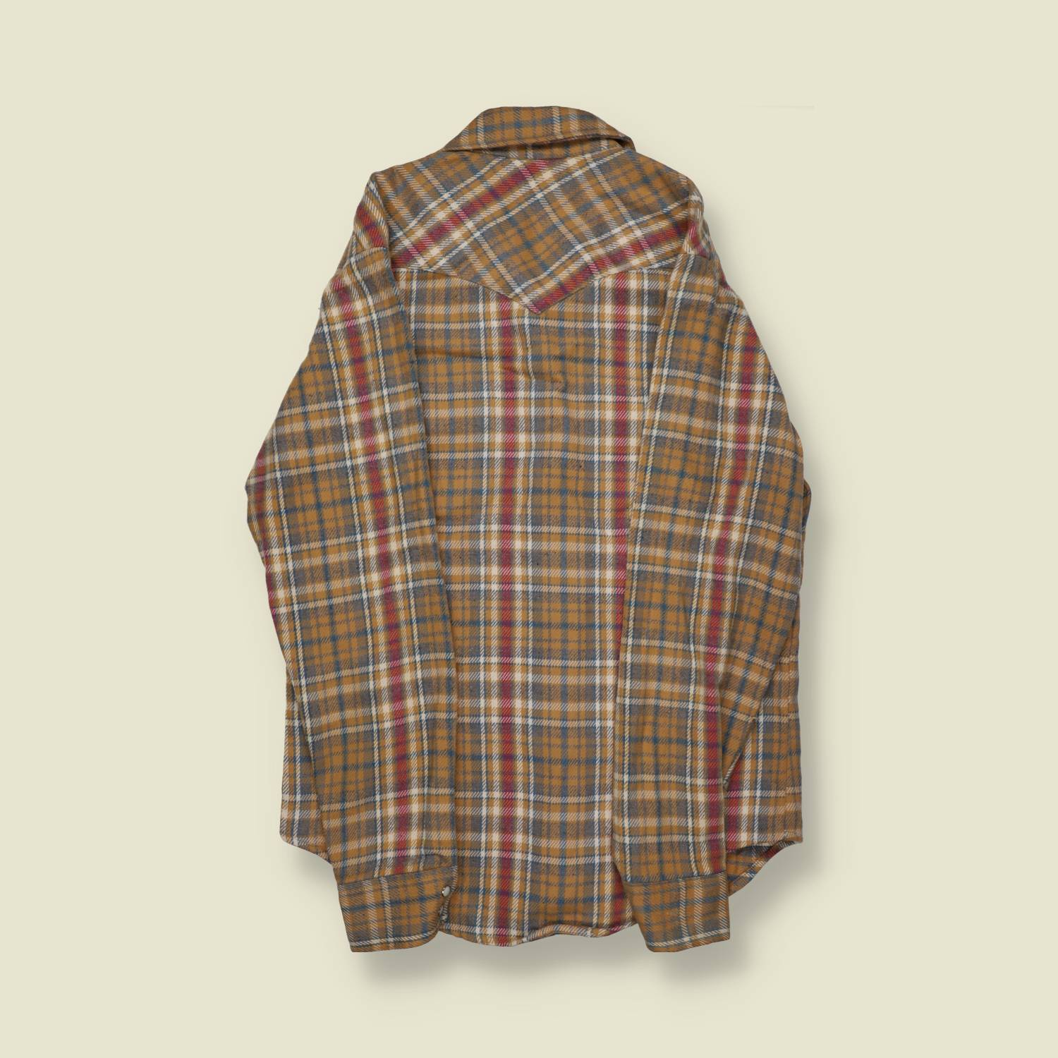 1970s | Sears | Western Long-Tail Flannel Shirt – Mustard/Red Plaid - S/M