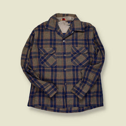 1950s | Loop-Collar Wool Shirt – Grey/Blue Check - S