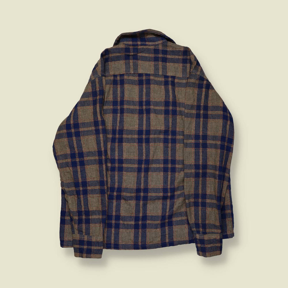 1950s | Loop-Collar Wool Shirt – Grey/Blue Check - S