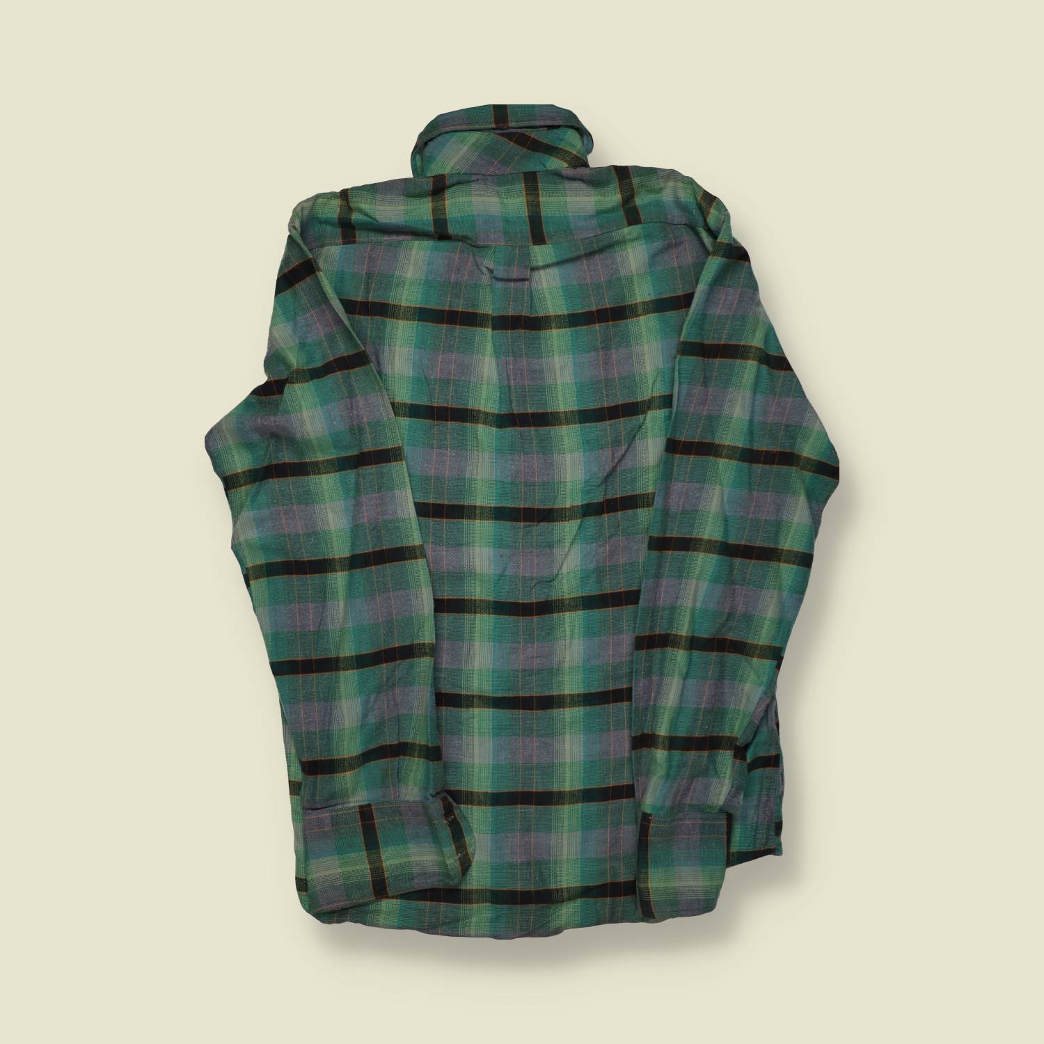 1970s | King’s Road | Brushed Flannel Shirt – Green/Purple Check - S