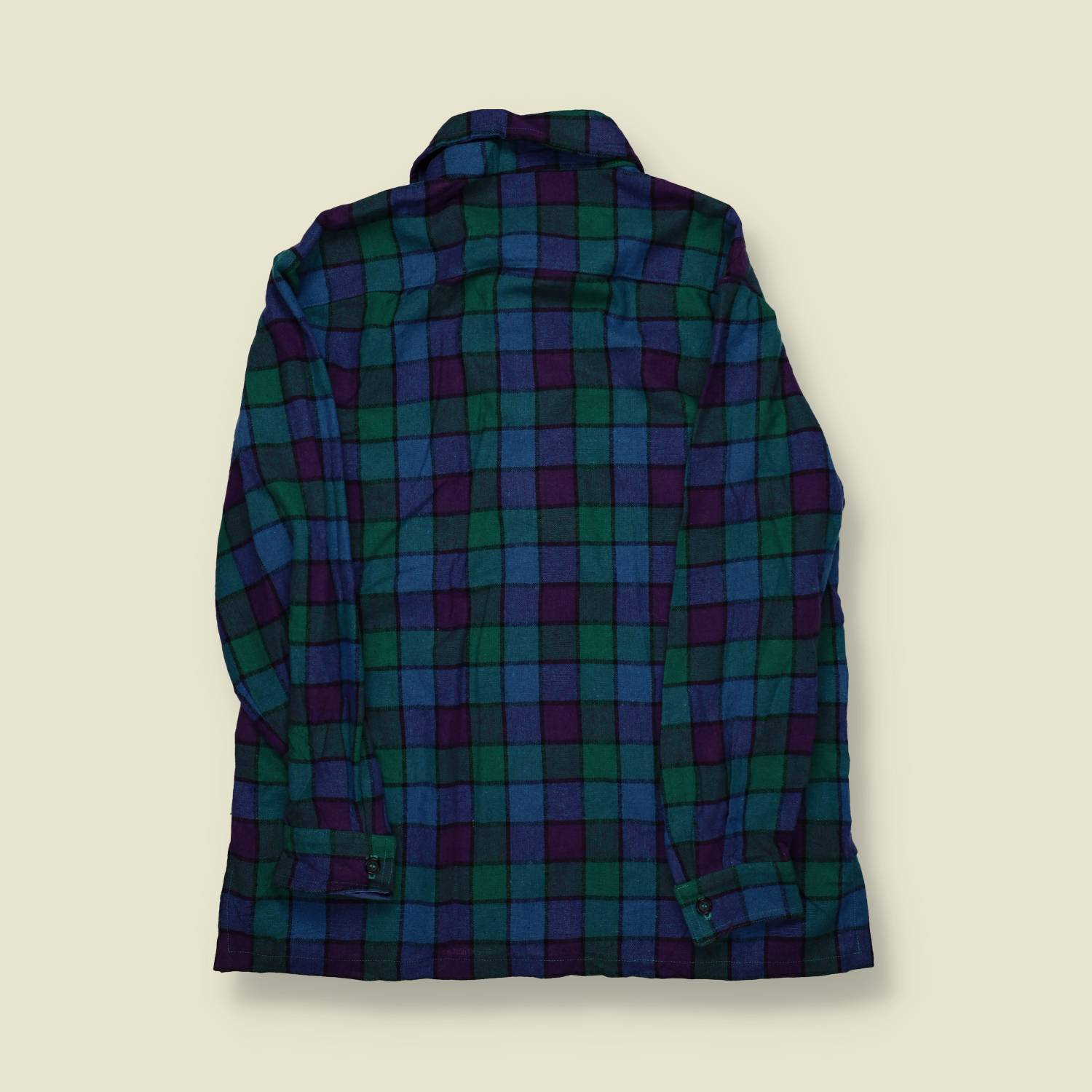 1970s | Pam Levy | Heavy Flannel Shirt – Green/Blue/Purple Check - S