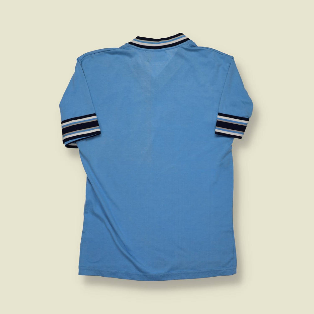 1970s | Spanjan | I.B.E.W. 1671 V-Neck Tee – Light Blue/Navy - XXS/XS