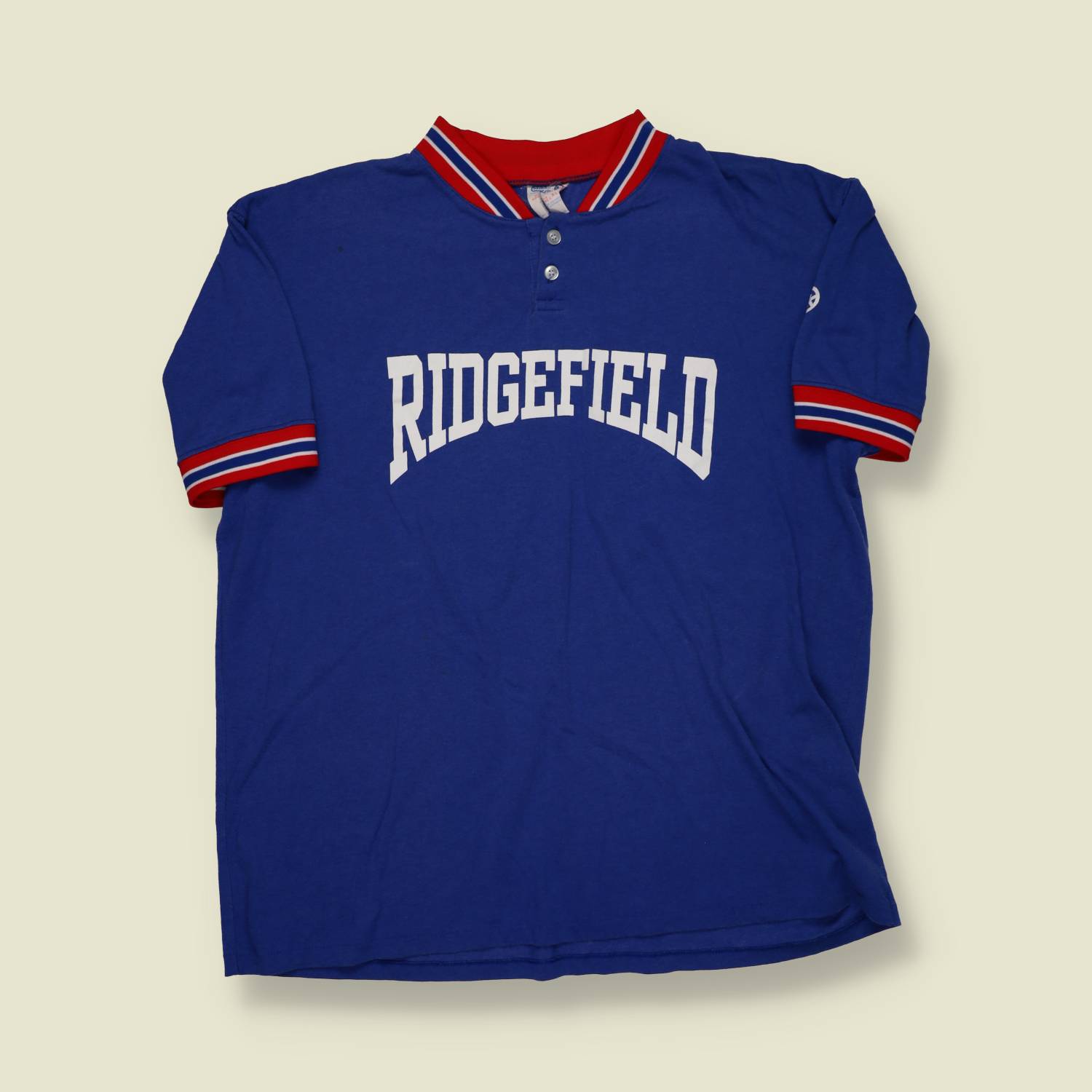 1970s | Athletic Knit | Ridgefield Baseball Jersey – Royal Blue/Red/White - M