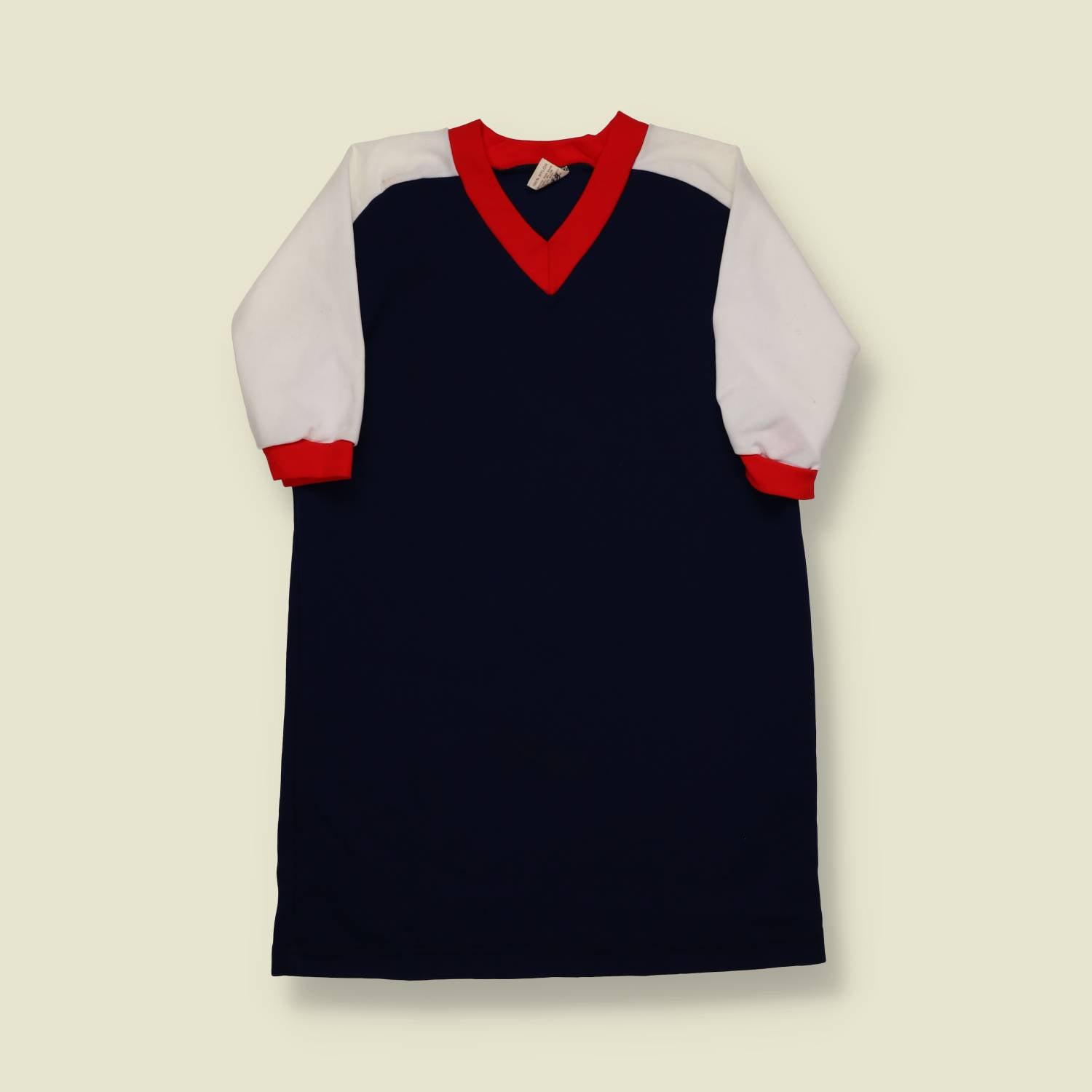 1970s | Russell Athletic | V-Neck Jersey Dress – Navy/White/Red - XS/S