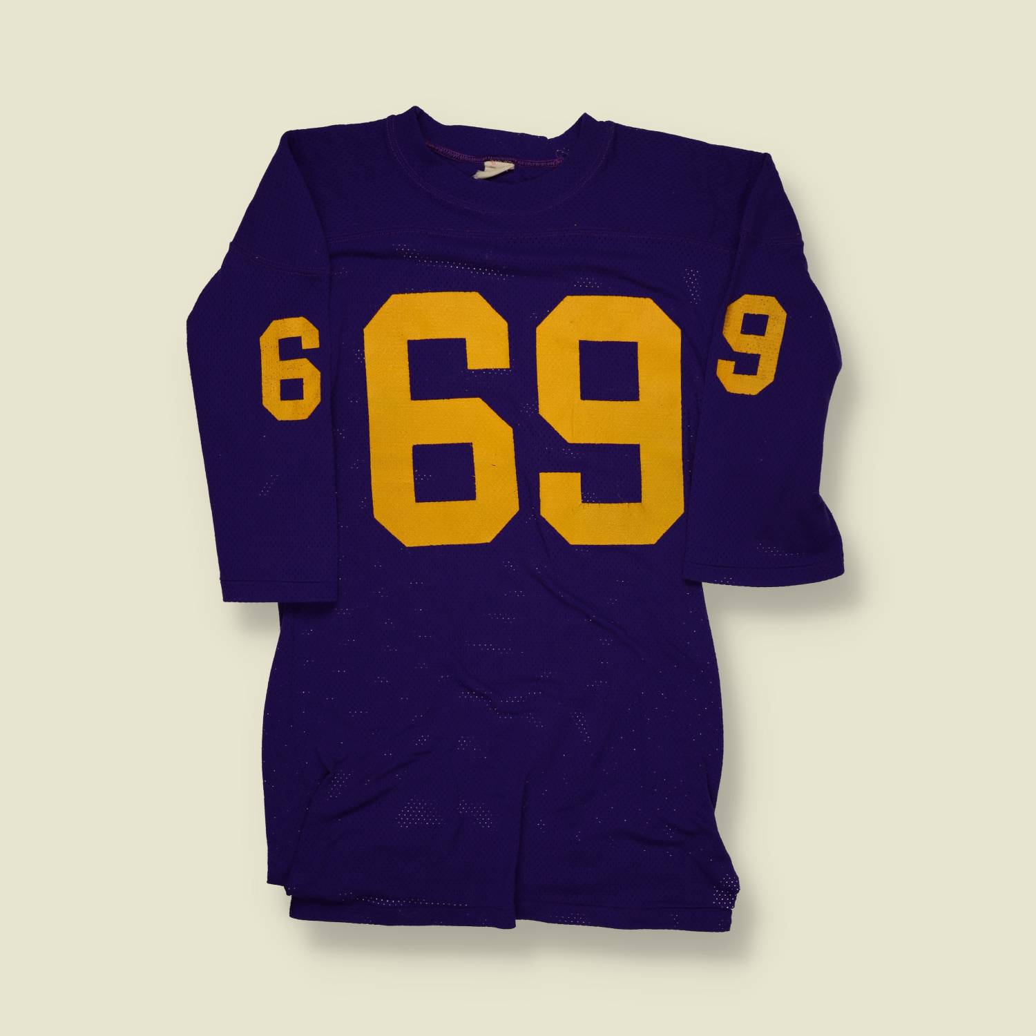 1970s | Southern Athletic | Mesh Football Jersey – Purple/Gold #69 - XS/S