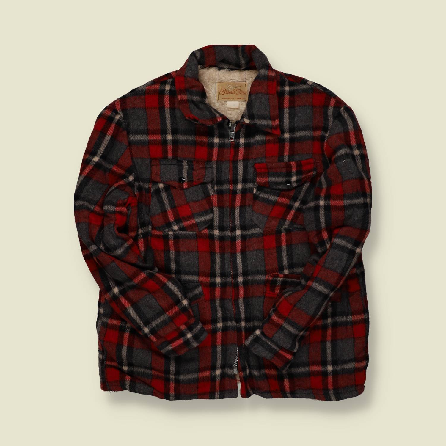 1960s | Brush Fire | Wool Hunting Jacket – Red & Grey Plaid - M/L