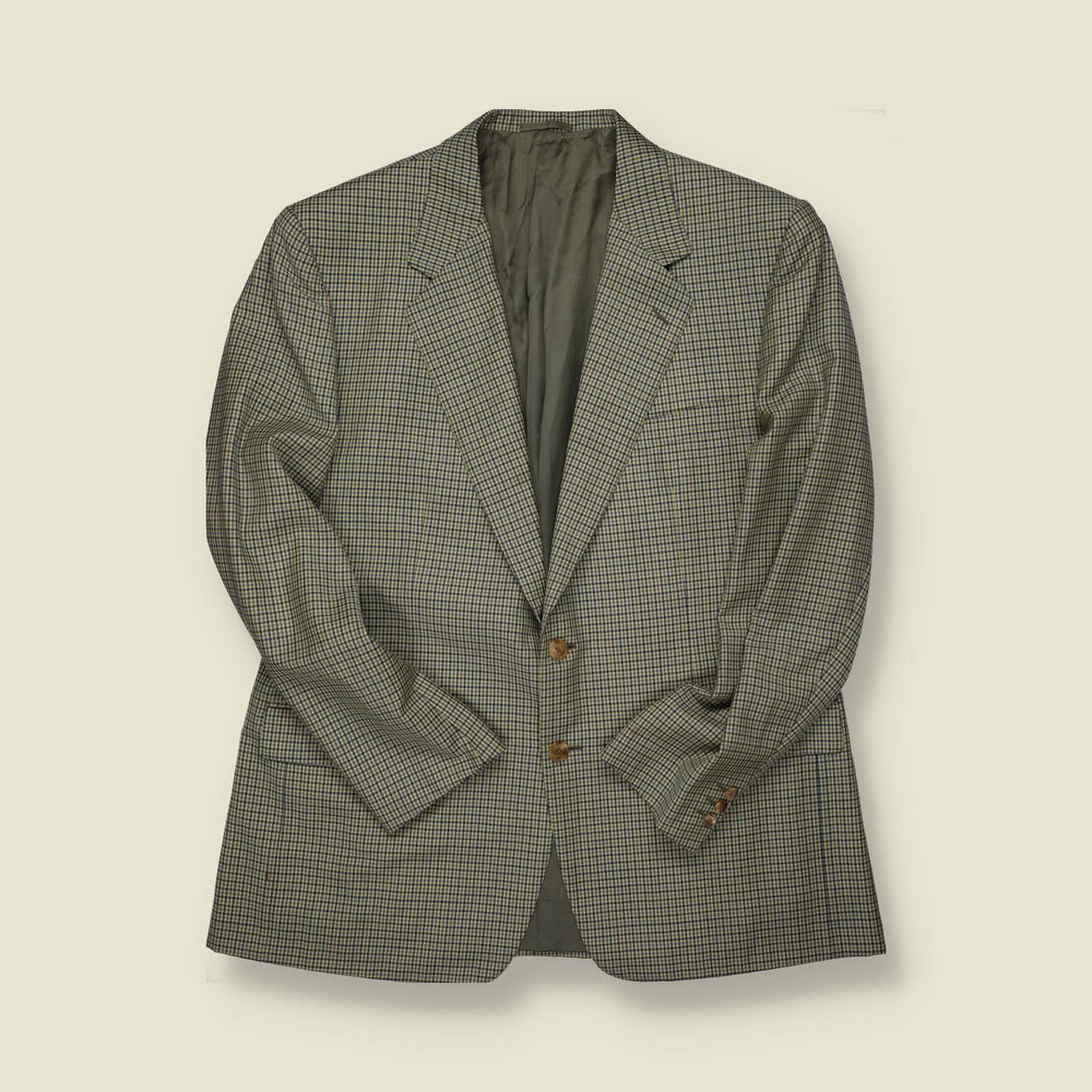 1980s | Burberrys | Checked Suit Jacket – Green & Navy Micro-Check - S/M