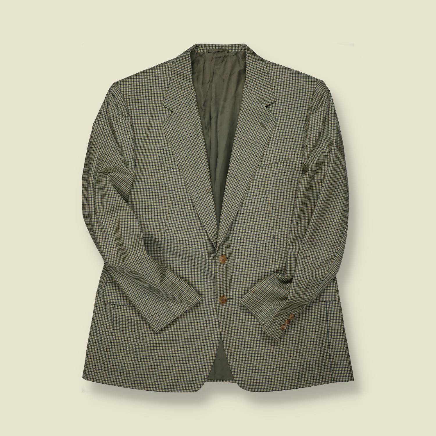 1980s | Burberrys | Checked Suit Jacket – Green & Navy Micro-Check - S/M