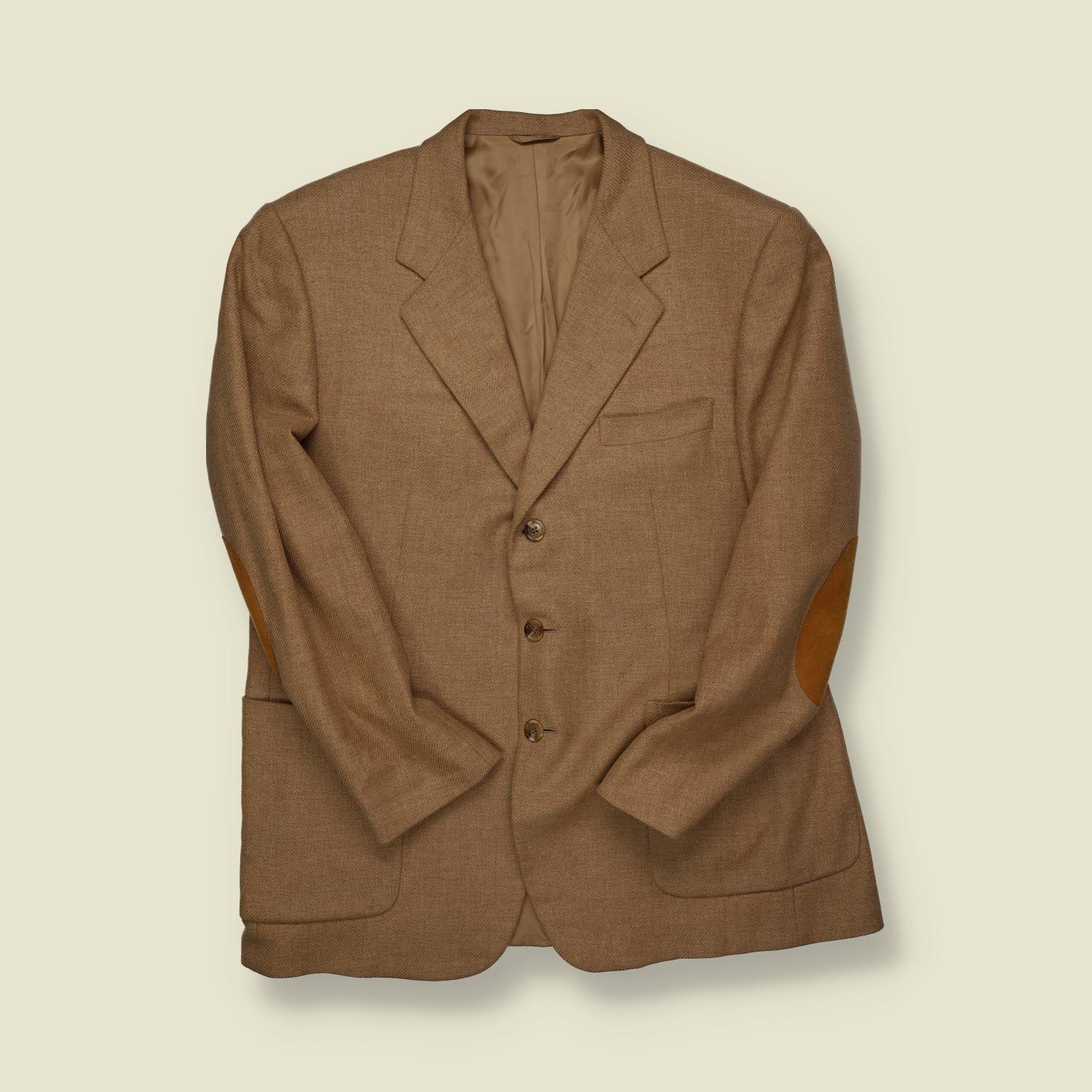 1990s | Burberry | Wool–Cashmere Blazer – Camel with Elbow Patches - M