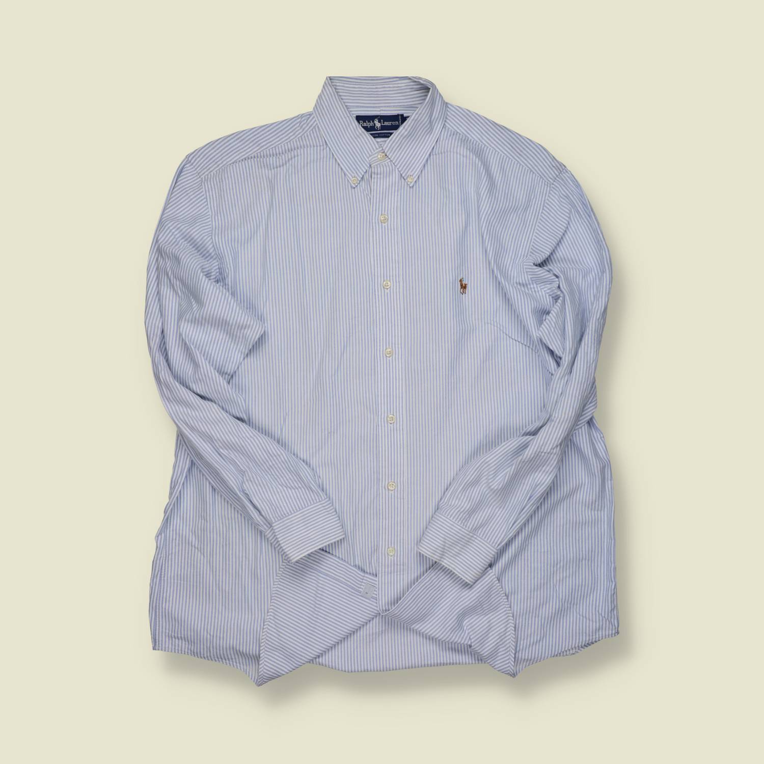 1990s | Ralph Lauren | Striped Oxford Shirt – Blue/White - L