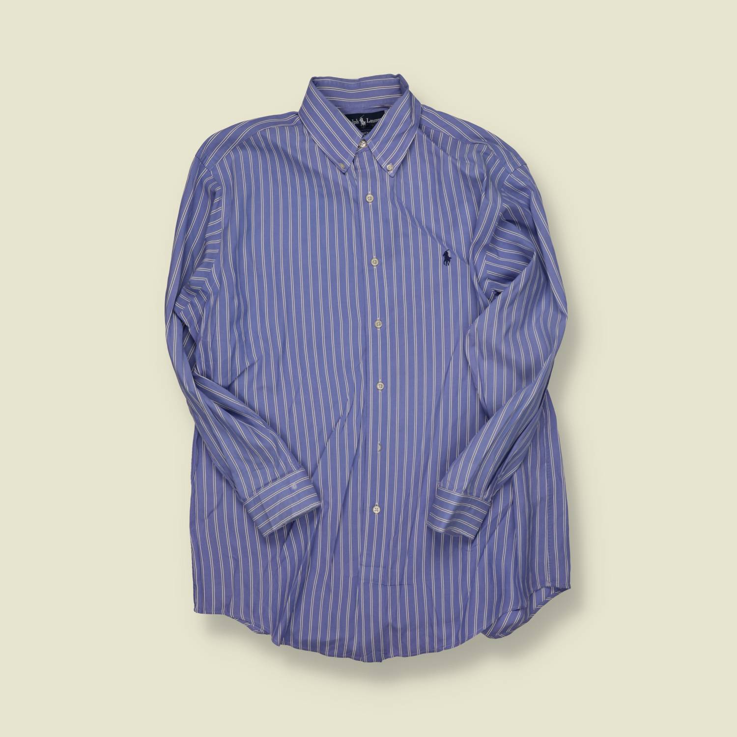 1990s | Ralph Lauren | Vertical Stripe Shirt – Blue/Cream - M
