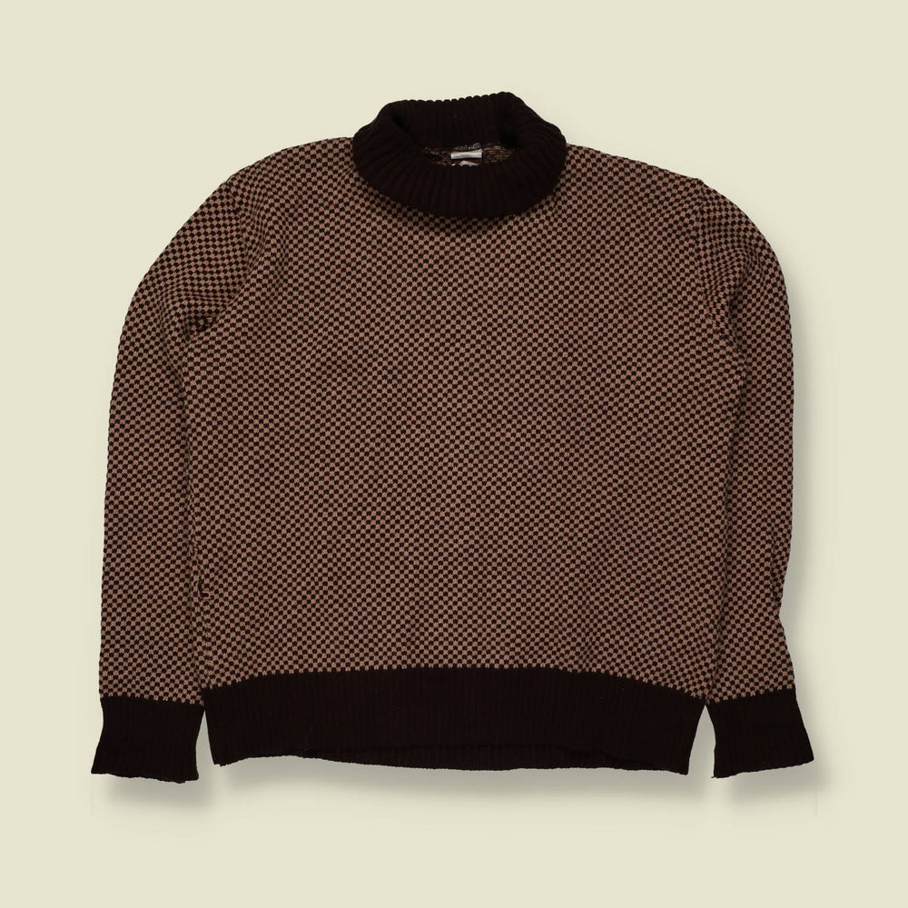 1970s | International | Roll Neck Knit Jumper | Brown & Cream - S