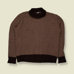 1970s | International | Roll Neck Knit Jumper | Brown & Cream - S