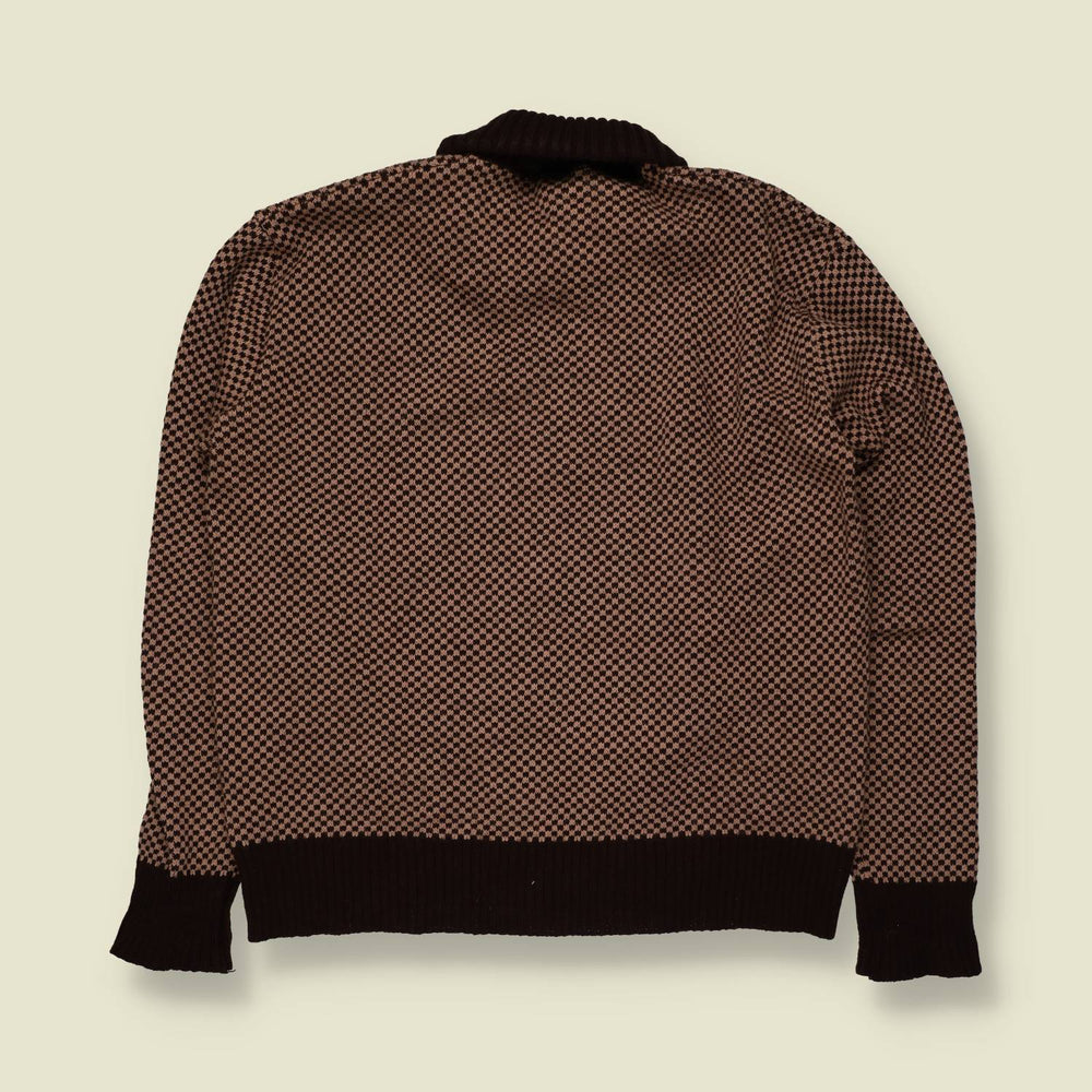 1970s | International | Roll Neck Knit Jumper | Brown & Cream - S