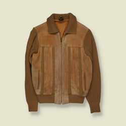 1970s | C&A | Suede & Knit Jacket | Tan Brown - XS