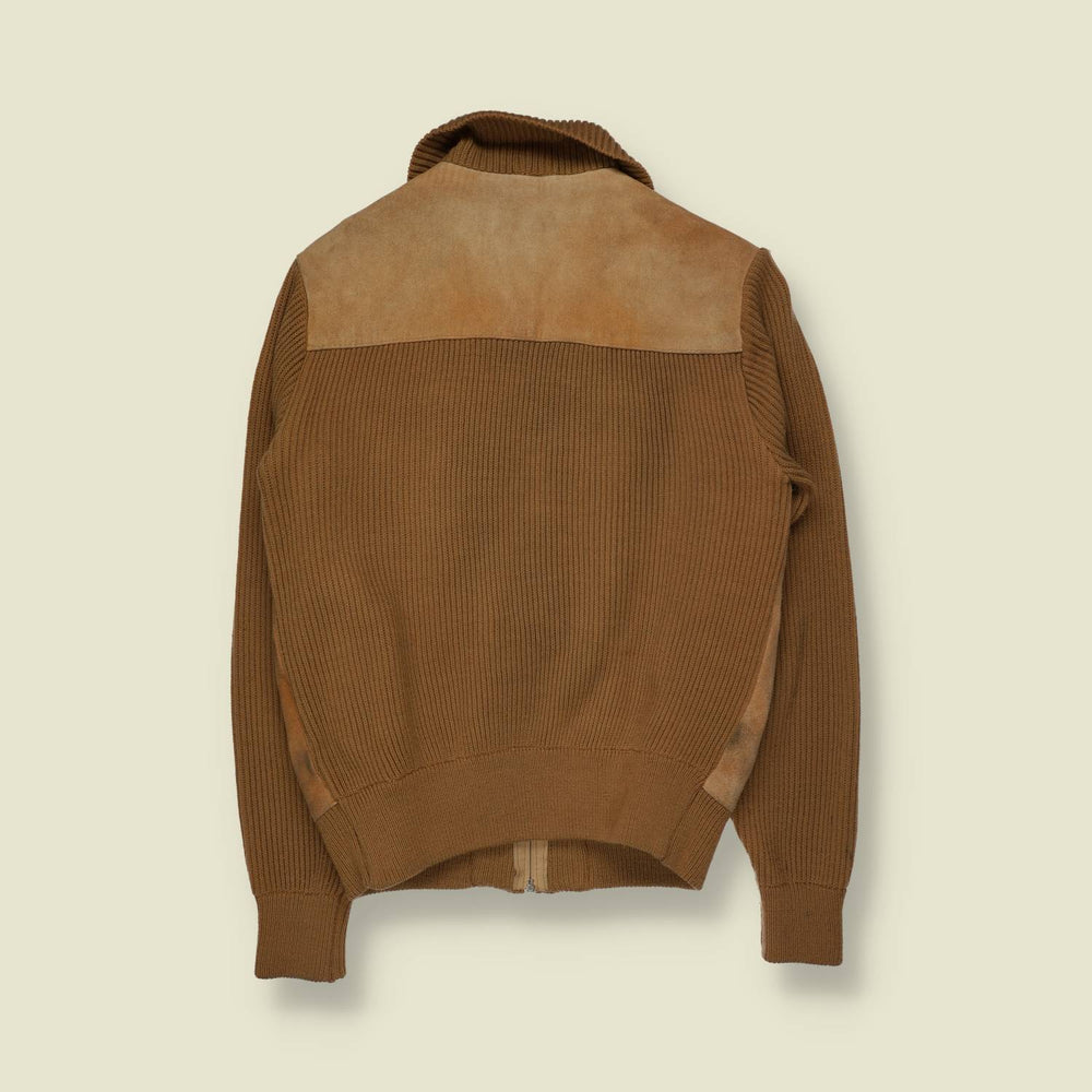 1970s | C&A | Suede & Knit Jacket | Tan Brown - XS