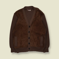 1970s | Glenhusky Of Scotland Made In Scotland | Suede & Knit Cardigan | Brown - L