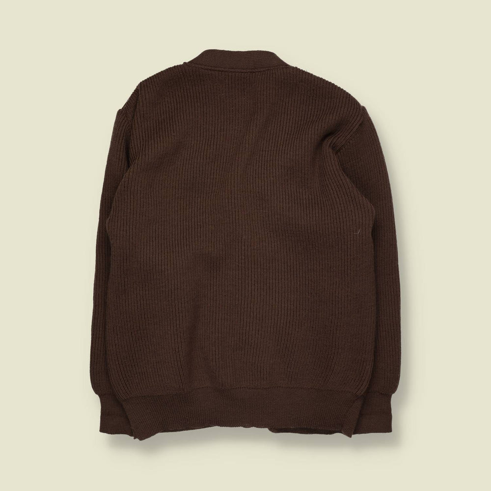 1970s | Glenhusky Of Scotland Made In Scotland | Suede & Knit Cardigan | Brown - L