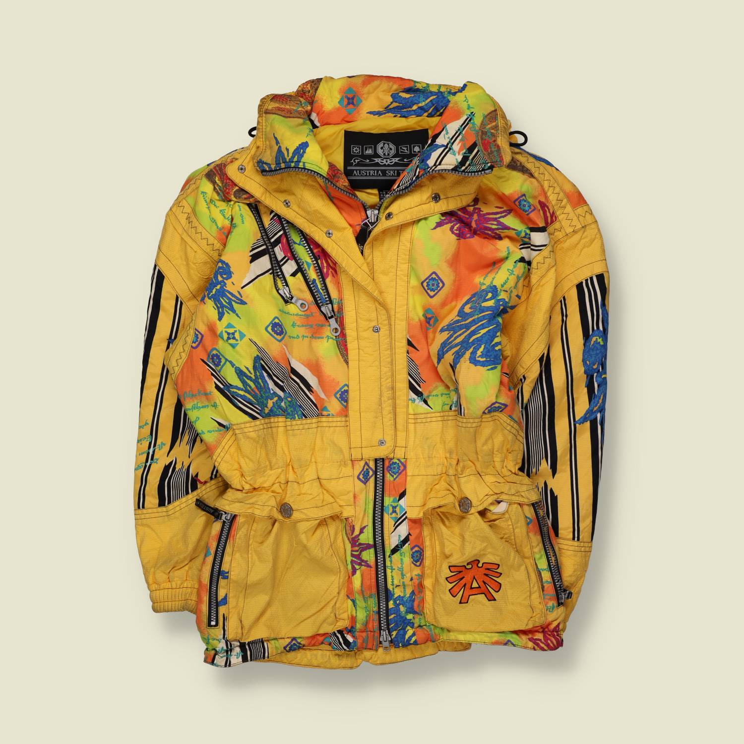 1990s | Asics | Ski Jacket | Yellow & Multi Colour Print - XL