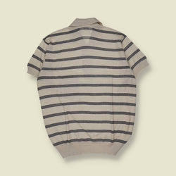 1980s | Eliana | Knit Polo Shirt | Cream & Navy Stripe - XL