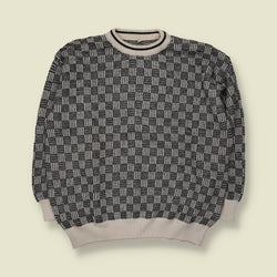 1980s | Patterned Knit Jumper | Black And Cream - XXL