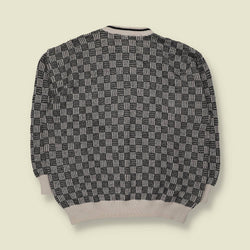 1980s | Patterned Knit Jumper | Black And Cream - XXL