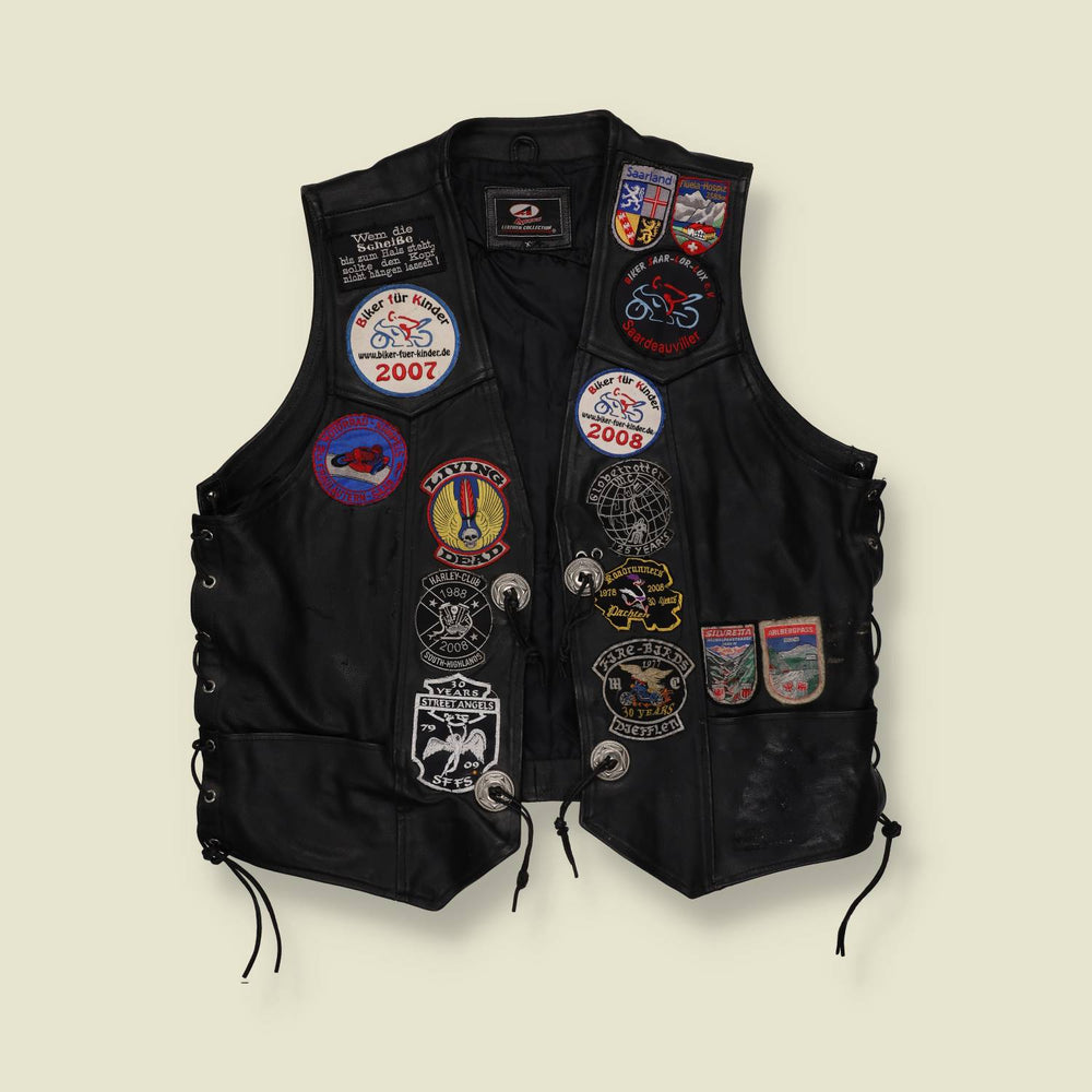 1990s–2000s | Leather Biker Vest | Black - XXXL