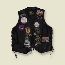 1990s–2000s | Leather Biker Vest | Black - XXXL