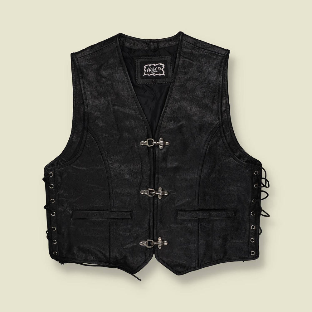 1990s | Hale 15 | Leather Biker Vest | Black - L