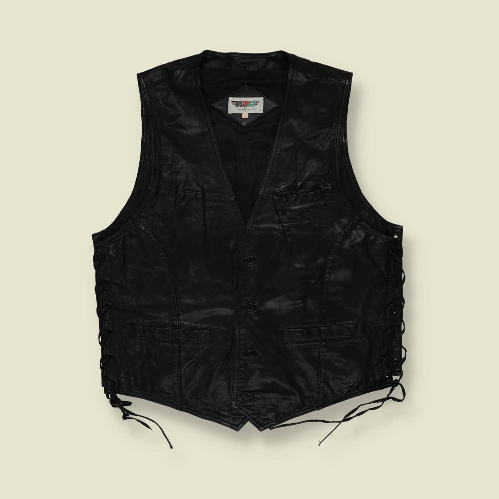 1990s | Leather Biker Vest | Black - XL