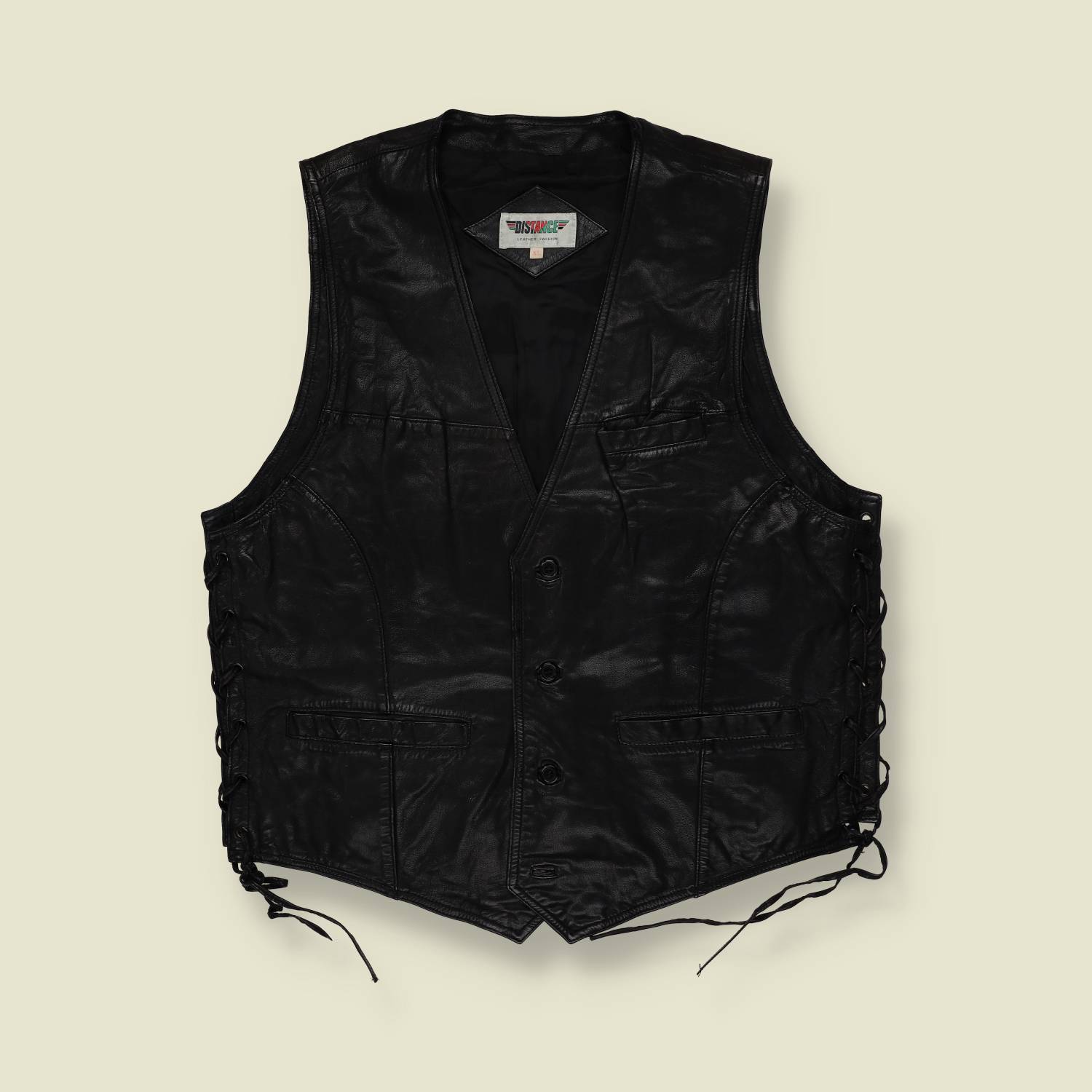 1990s | Leather Biker Vest | Black - XL