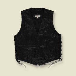 1990s | Leather Biker Vest | Black - XL