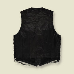 1990s | Leather Biker Vest | Black - XL