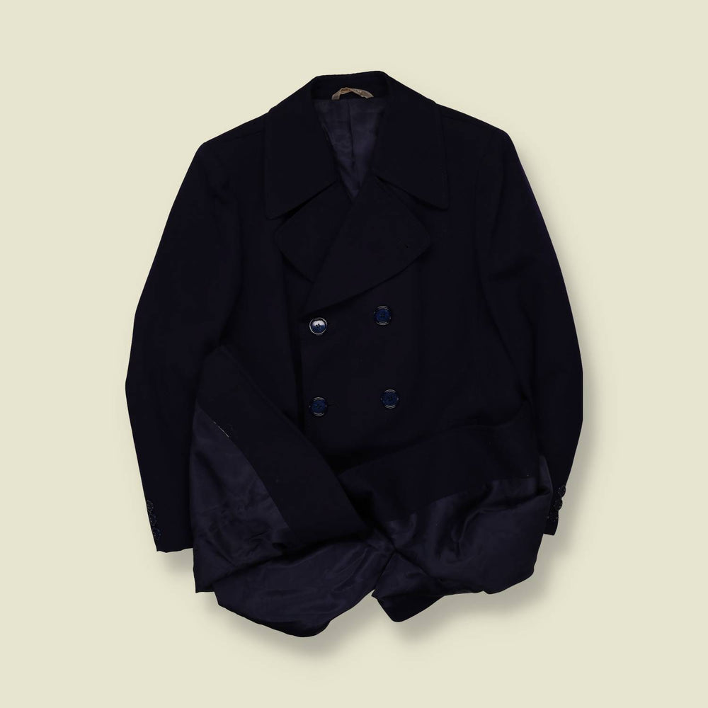 1970s | Virgin Wool Coat | Navy - S