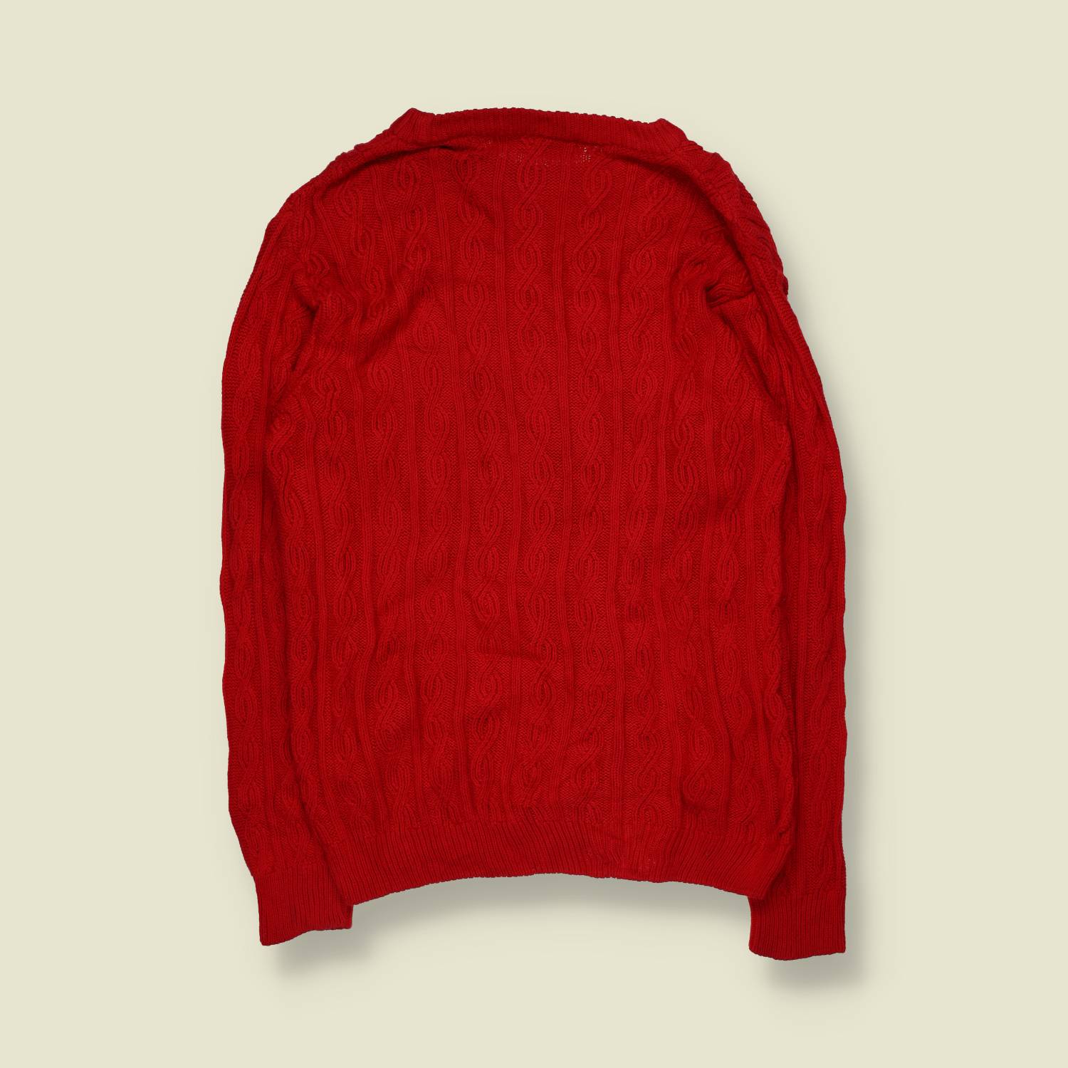 1980s | Burberry's | Made In England | Cable Knit Jumper | Red - XXS