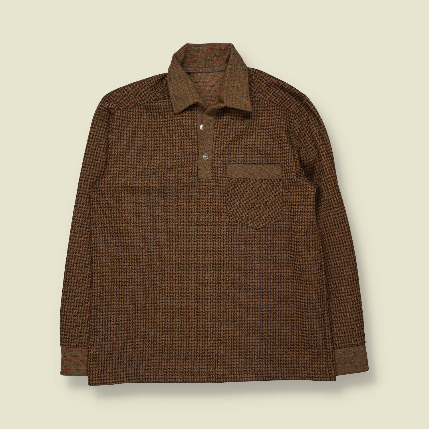 1970s | Patterned Polo Top | Brown - M