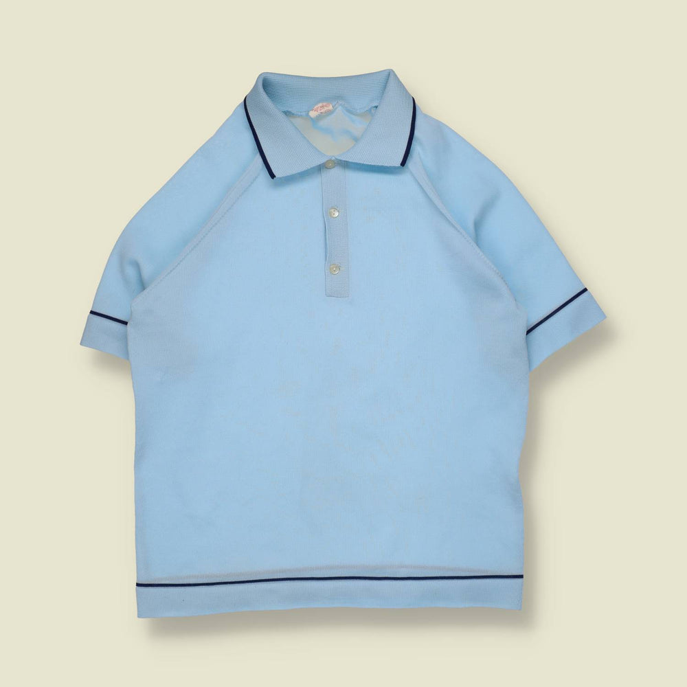 1970s | Short Sleeve Polo Top | Sky Blue - S