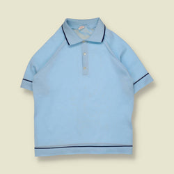 1970s | Short Sleeve Polo Top | Sky Blue - S