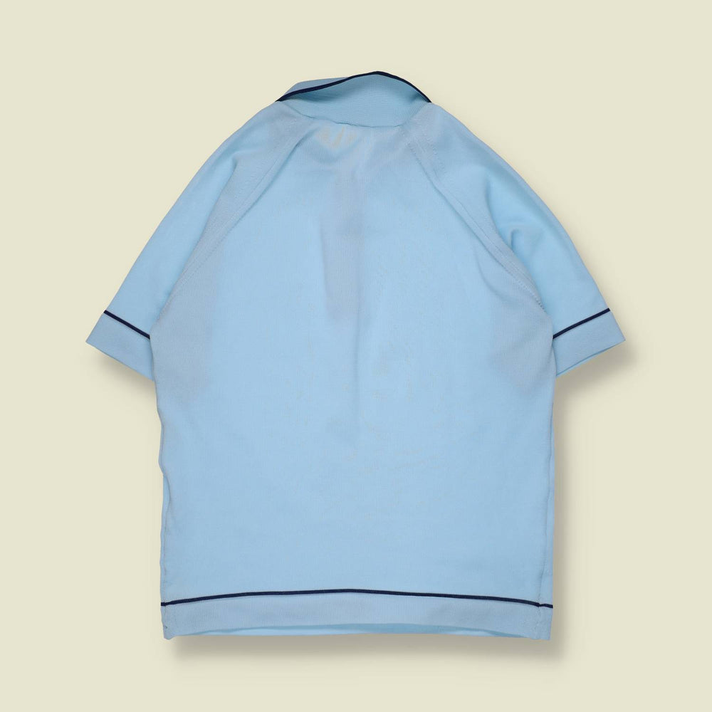 1970s | Short Sleeve Polo Top | Sky Blue - S