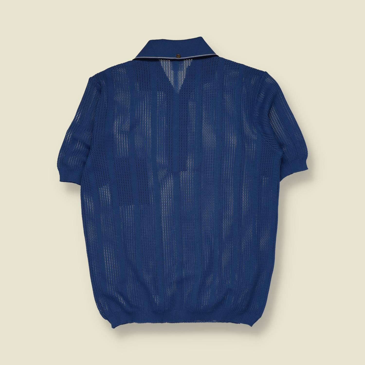 1970s | Trevira | Open Knit Polo Top | Blue - S