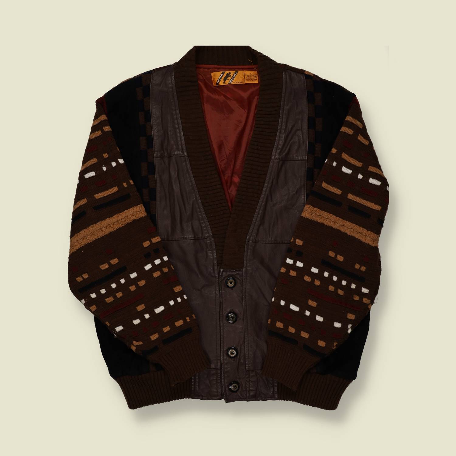1990s Coogi Style Leather Knit Cardigan - XL