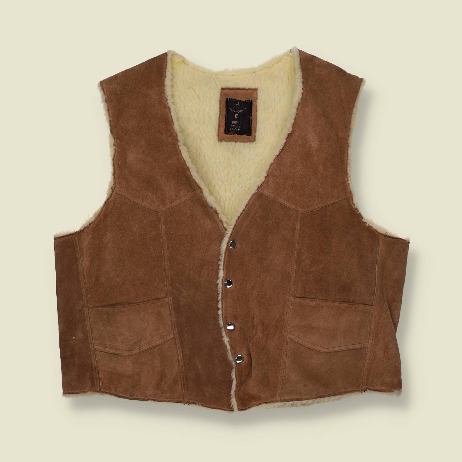 1970s Lined Suede Leather Sherpa Western Vest - XL/XXL