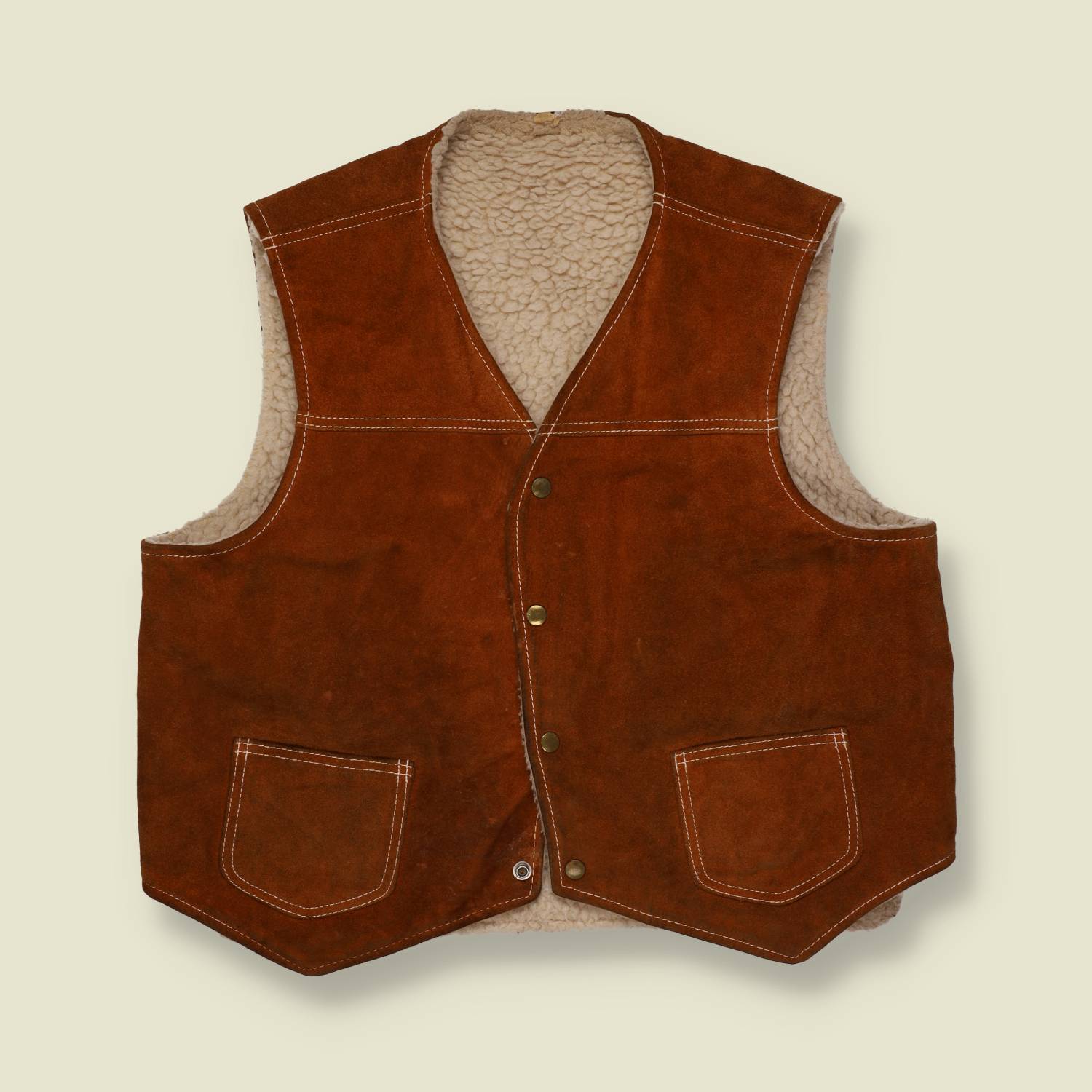 1970s Lined Suede Leather Sherpa Western Vest - XL/XXL
