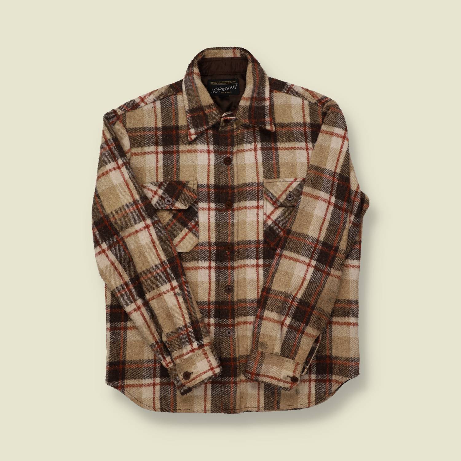 1970s CPO Button Thick Wool Shirt - M